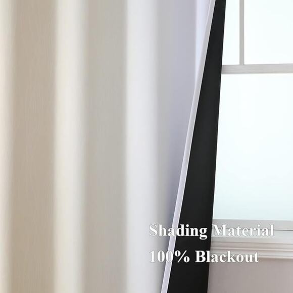 Ombre Beige Greyish White Blackout Curtains Grommet 52Wx84L 2 Panels Bedroom - Picture 3 of 7